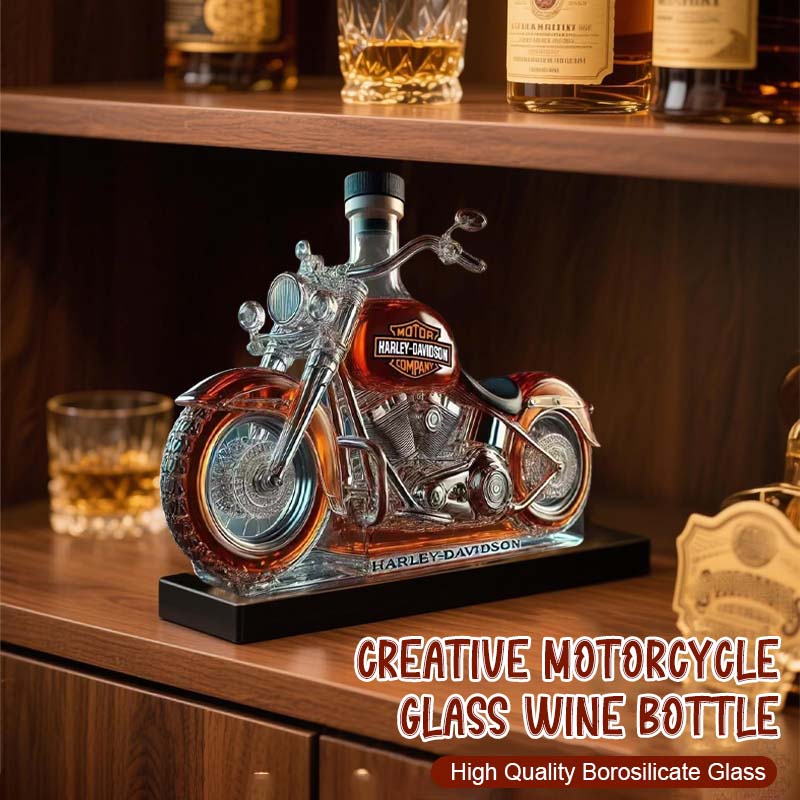 Kreativ motorsykkel-vinflaske av glass