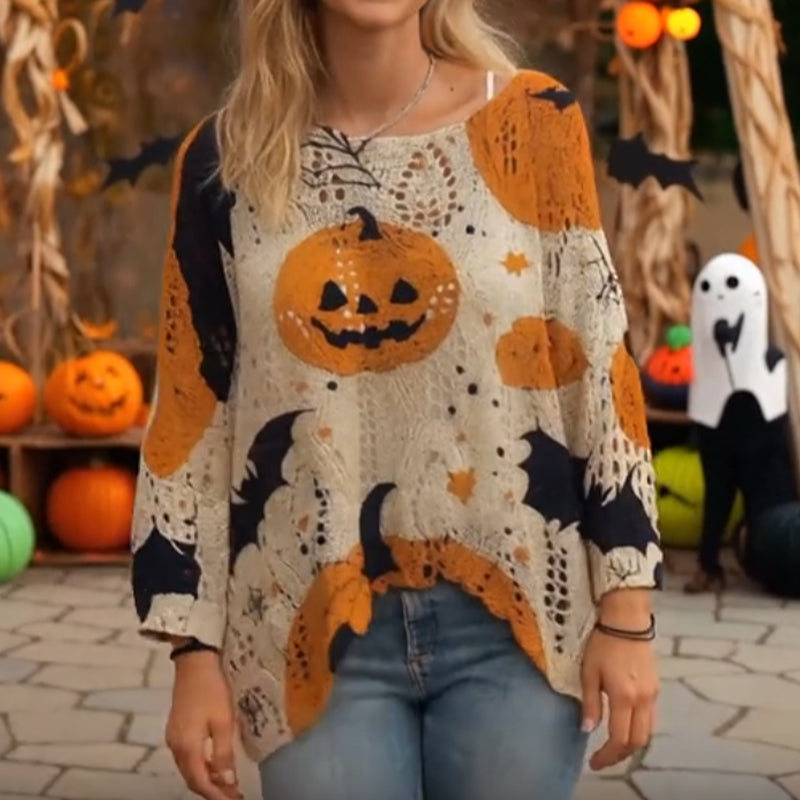 🎃 Hekse-Koselige Vibes – Halloween Gresskar Strikkegenser