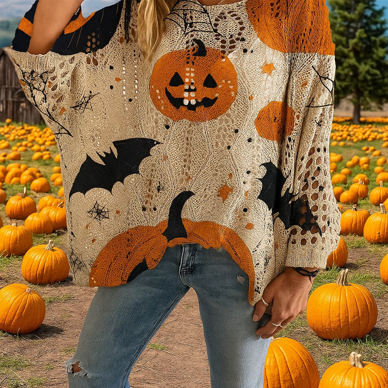 🎃 Hekse-Koselige Vibes – Halloween Gresskar Strikkegenser