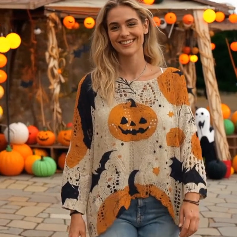 🎃 Hekse-Koselige Vibes – Halloween Gresskar Strikkegenser