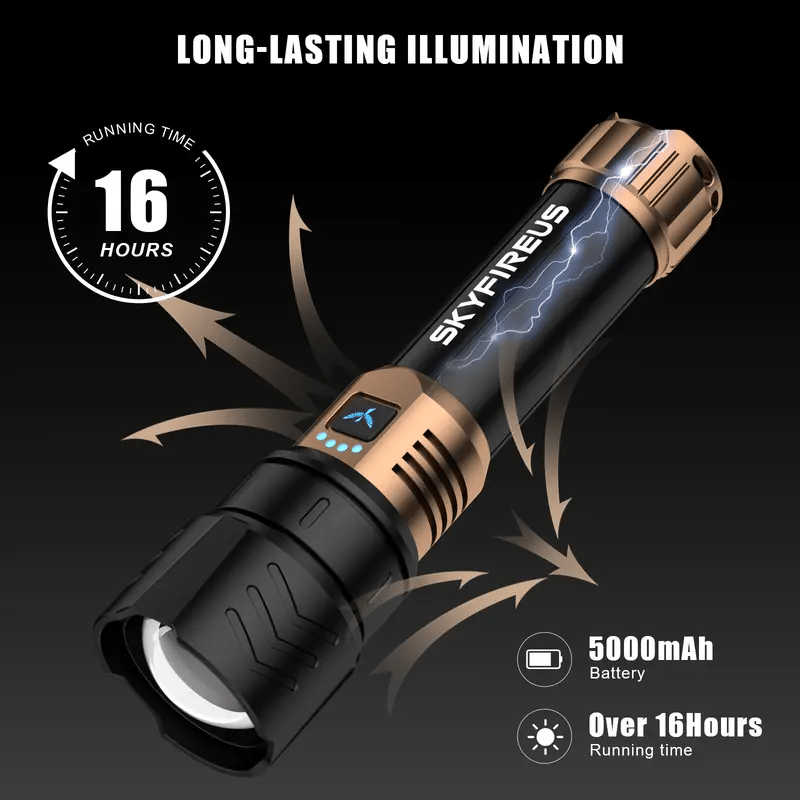 SKYFIRE 1097 lommelykt – sterk lysstråle, ultrasterk, perfekt for utendørs camping, hjem, lang rekkevidde, bærbar og med ekstra lang batteritid.