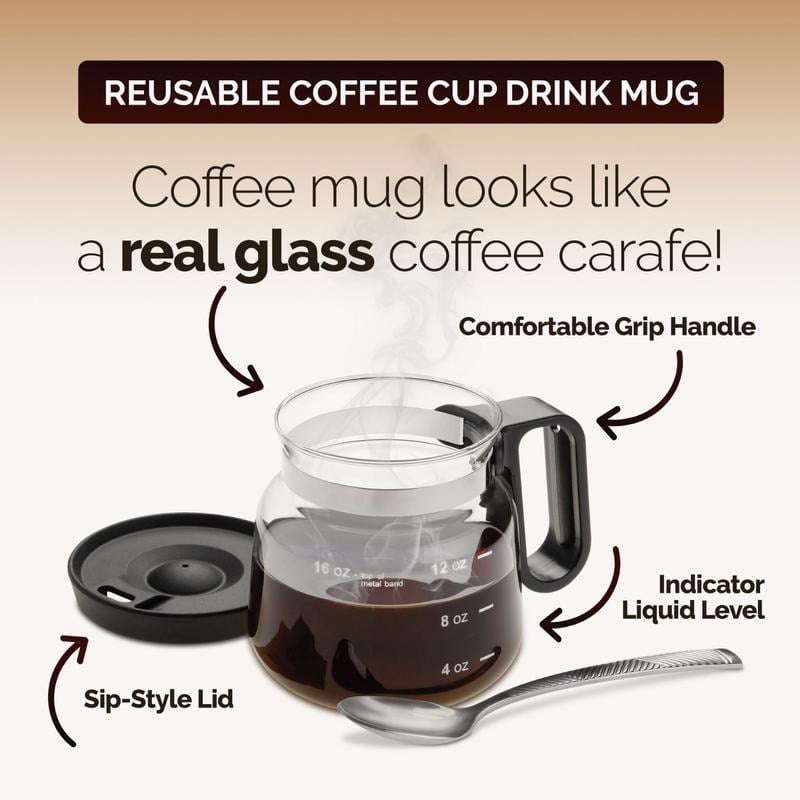 💕49% RABATT💖☕ 16 oz glasskaffekopp – Kaffekanne-stil