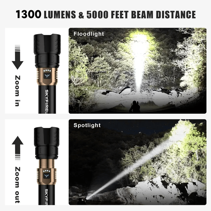 SKYFIRE 1097 lommelykt – sterk lysstråle, ultrasterk, perfekt for utendørs camping, hjem, lang rekkevidde, bærbar og med ekstra lang batteritid.